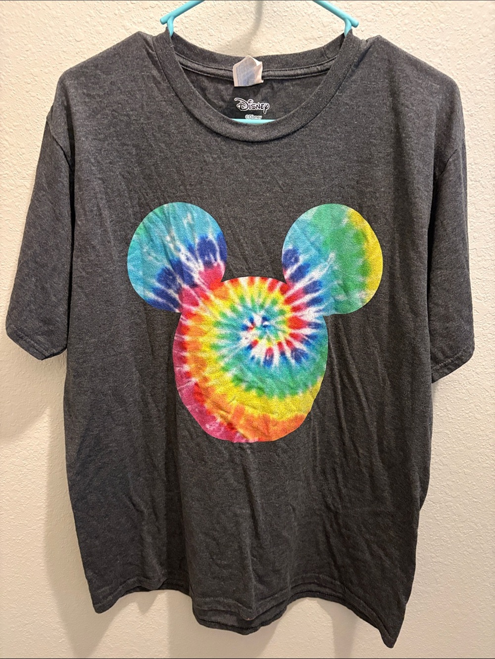 Disney Charcoal Tee with Rainbow Tie-Dye Mickey Head